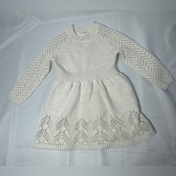 Cat & Jack Other - Cat & Jack Girls Cream Sparkle Crochet Long Sleeve Sweater Dress Sz 18 Months